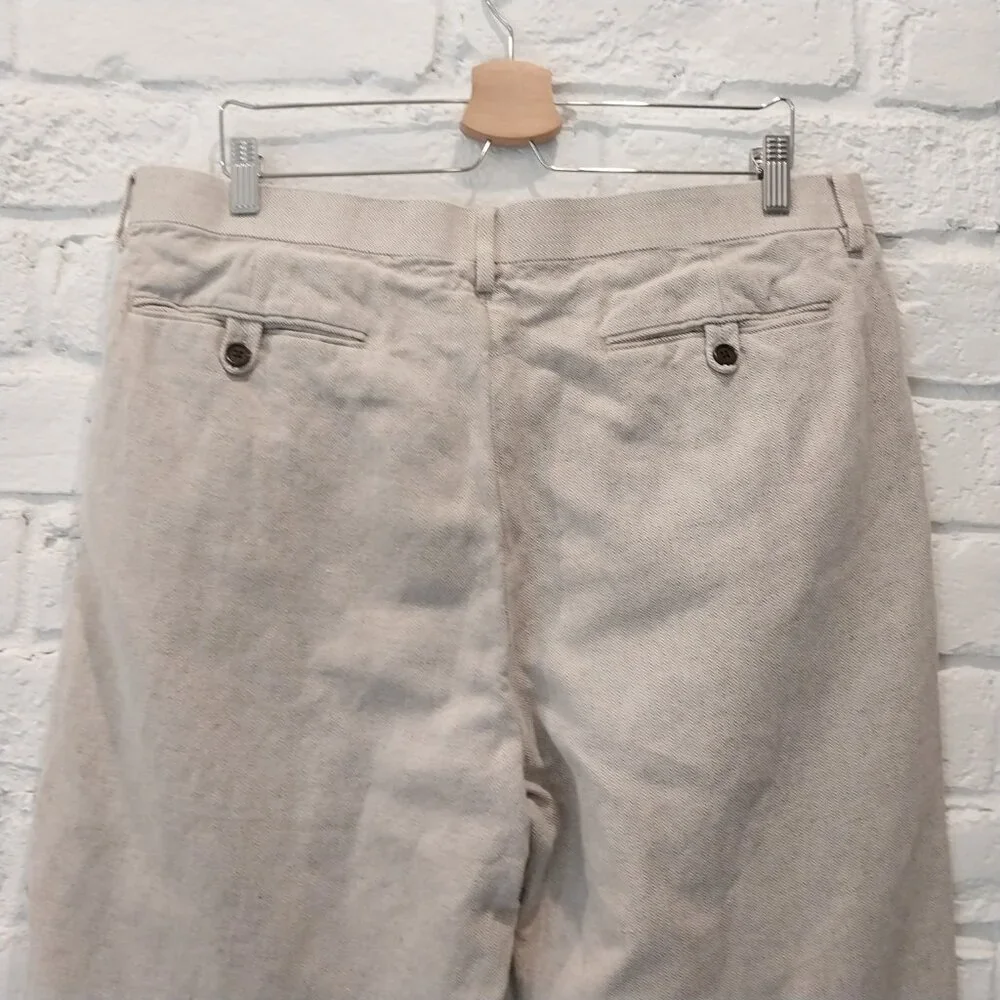 Banana Republic Linen Blend Pants Men 36x26 Beige Herringbone Tweed Relax Cuffed